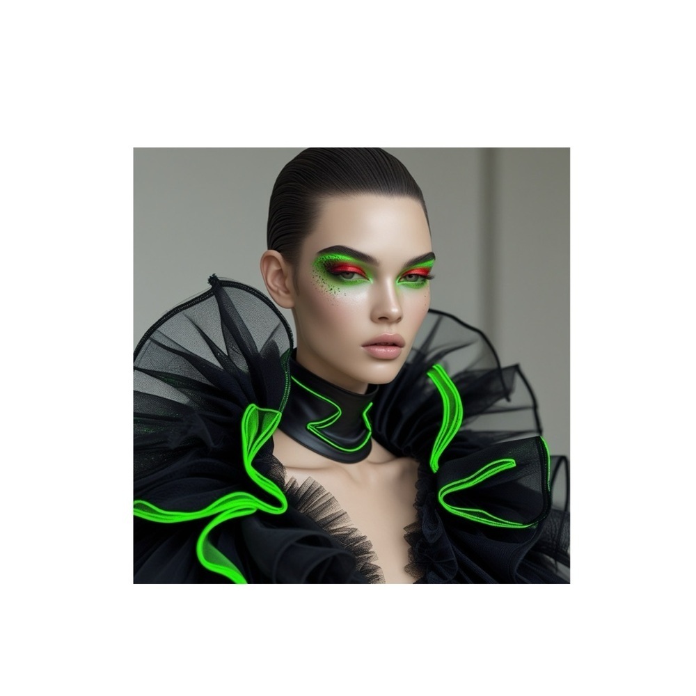 HANDCRAFTED digital art print poster Neon Green makeup on a model